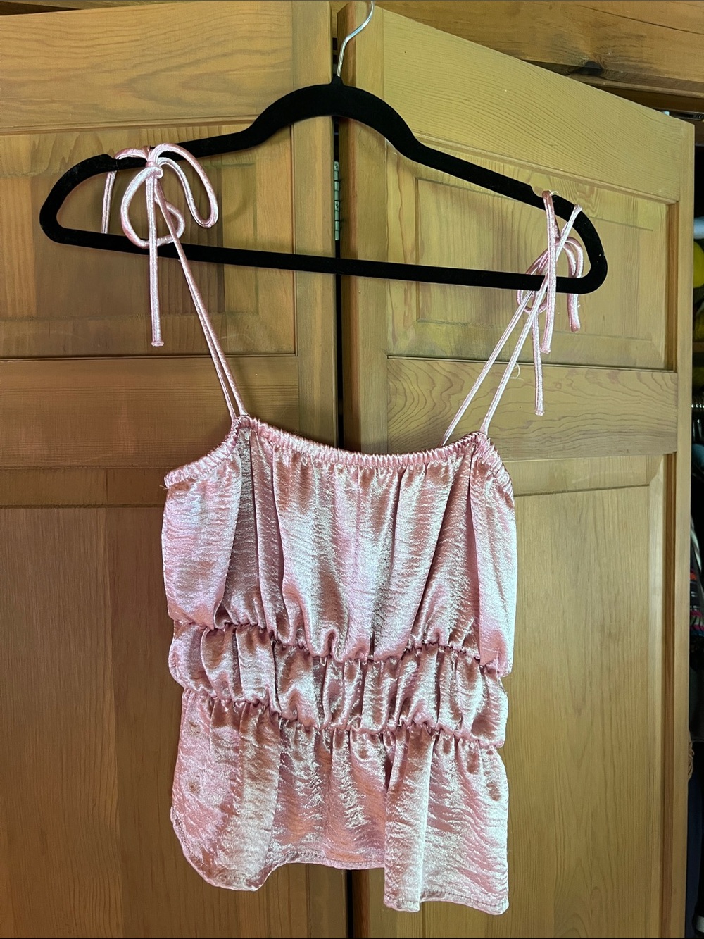 Publik Tie-Shoulder Pink Satin Cami Top